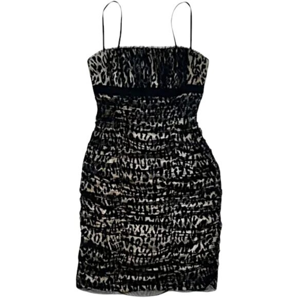 Di Hera Silk Elegant Leopard Print Spaghetti Strap Ruched Bodycon Mini Dress 2 - Picture 2 of 10